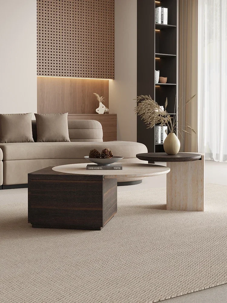

Z Size round coffee table combination simple modern large apartment living room art cave stone tea table
