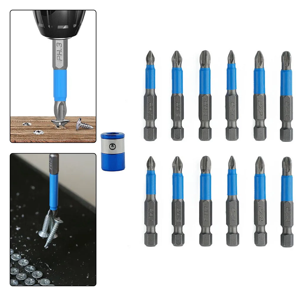 12pcs PH PZ 50mm Screwdriver Bit With Magnetic Ring Non-slip Screwdriver Bit For Hand Screwdriver Drill Screwd Hand Tools