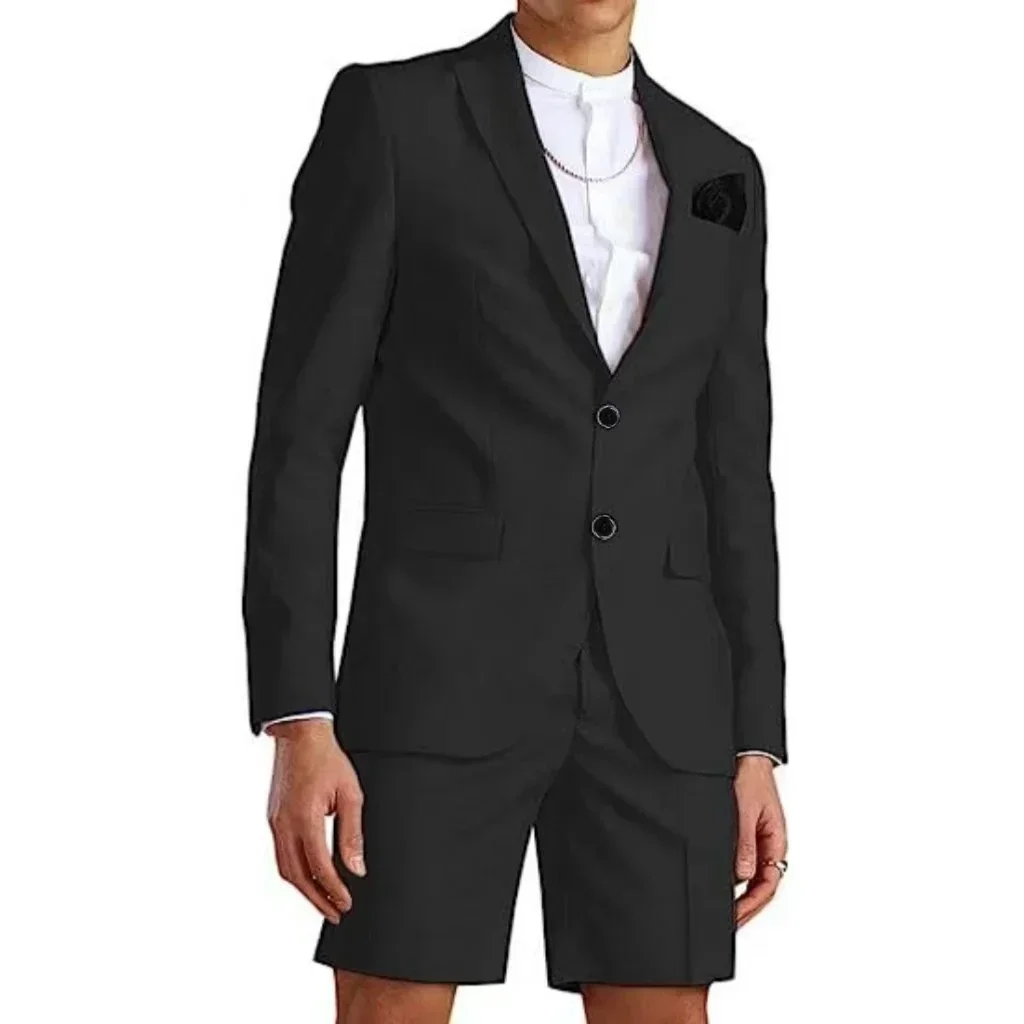 TWO-piece Suit of Summer Shorts，Single-breasted，Full Placket，2 Pieces Blazer Vest and Pants Set ，For Summer Beach