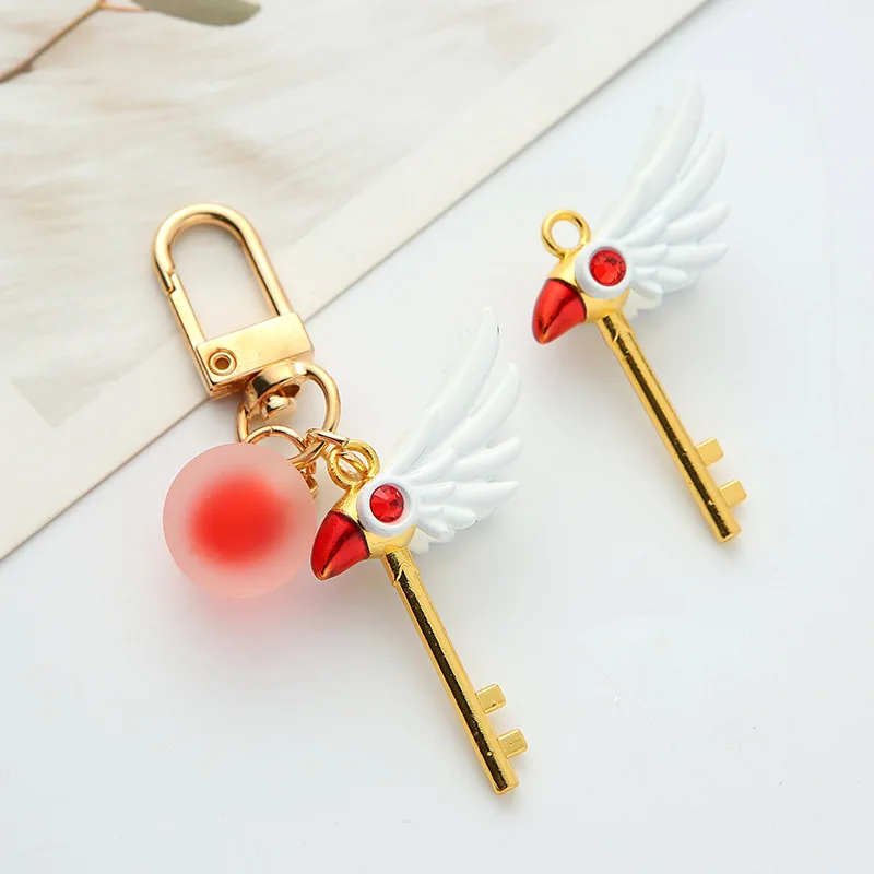 Cardcaptor Card Captor Kinomoto 사쿠라 버드 마술 지팡이 스틱 광대 카드 목걸이 펜던트 키 체인 열쇠 고리 소품 장난감 선물