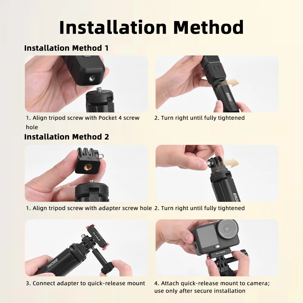 BRDRC Mini-Tischstativ mit 1/4-Zoll-Schraube für DJI Pocket 4 4P/Insta360 Luna Ultra Kamera Video Vlog Grip Zubehör – Detail 10