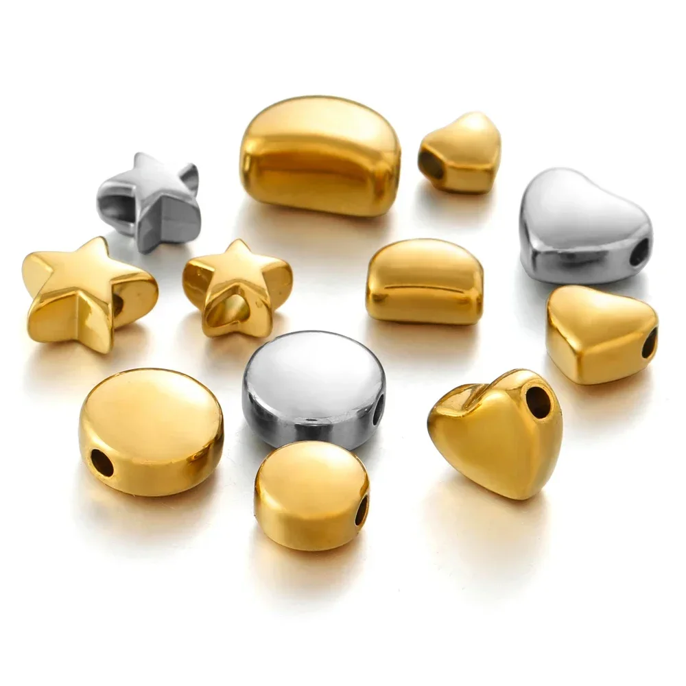 

10Pcs Stainless Steel Round Moon Star Heart Shape Spacer Loose Beads for Earrings Necklace Bracelets Jewelry Making Diy Supplies
