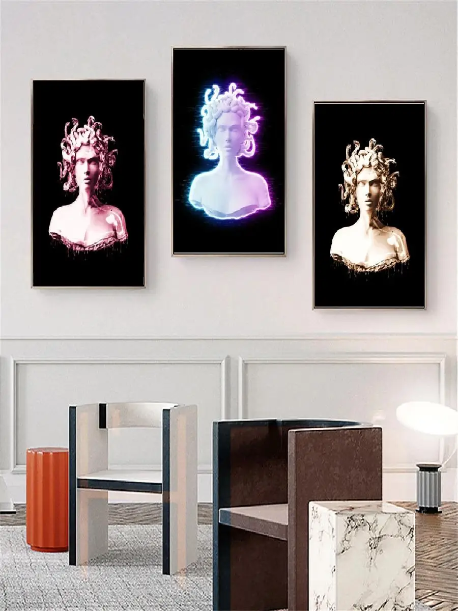 Modern Medusa Graffiti Art Canvas Print  Large Colorful Wall Poster for Living Room Home 