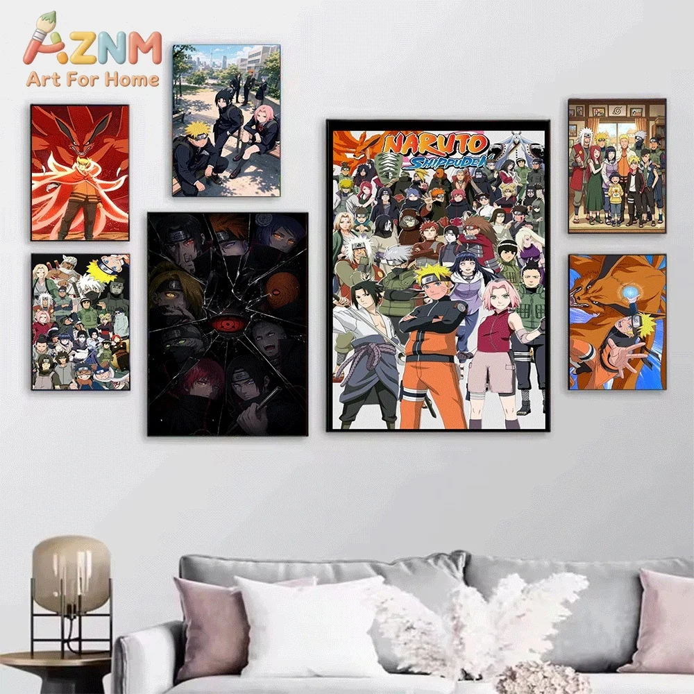 Minato Kushina Naruto Family Anime Canvas Wall Art Poster, Konoha Village Manga Print, Unframed Canvas Painting for Bedroom Li