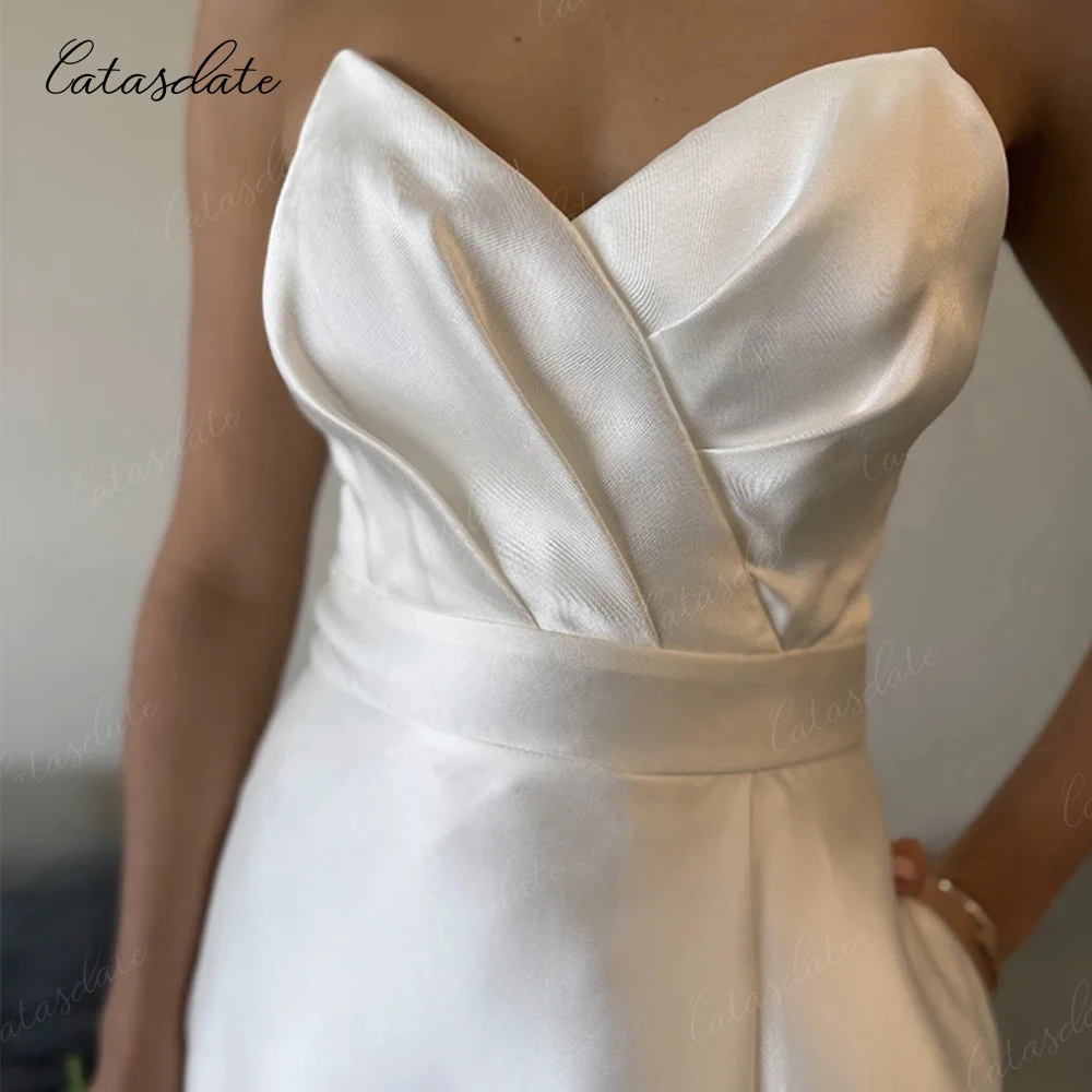 CatasdateA Linie Brautkleid Lange Verlobungskleider Elegantes Satin Brautkleid für Frauen vestidos de novia Angepasst