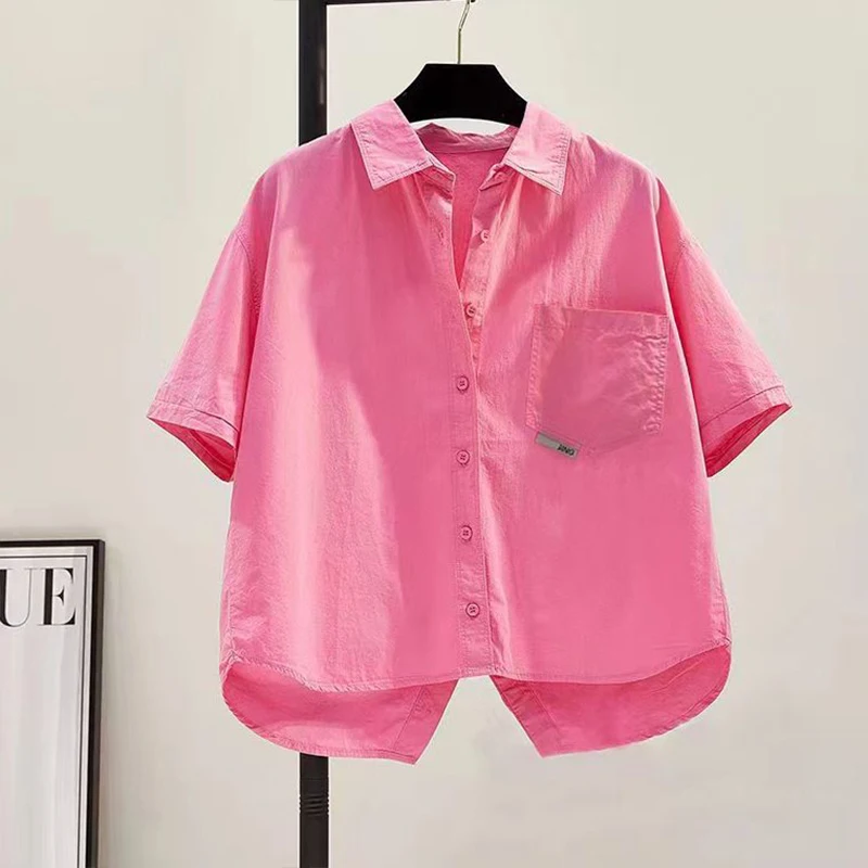 Pure Cotton Thin Short Sleeved Shirt for Women\'s Split Back Summer New Fashion Loose Casual Simple Commuting Korean Version Top