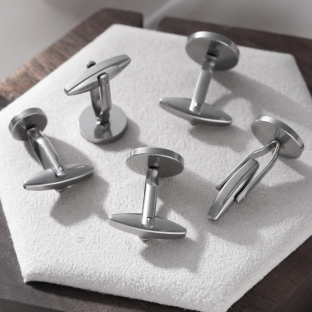 5Pcs Stainless Steel Cufflinks Cuff Button Flat Pad Cabochons Frame Tray Bezel Blanks Setting for DIY Men Gift Jewelry Making view 4