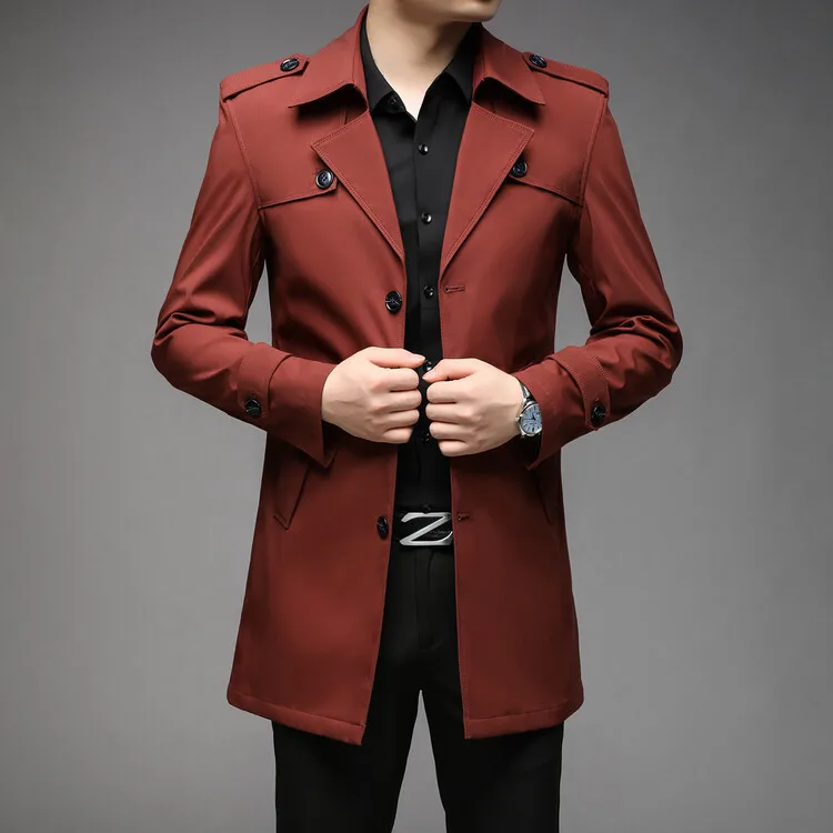 

New Spring Men Trench Fashion England Style Long Trench Coats Mens Casual Outerwear Jackets Windbreaker Brand Mens Clothing 2025