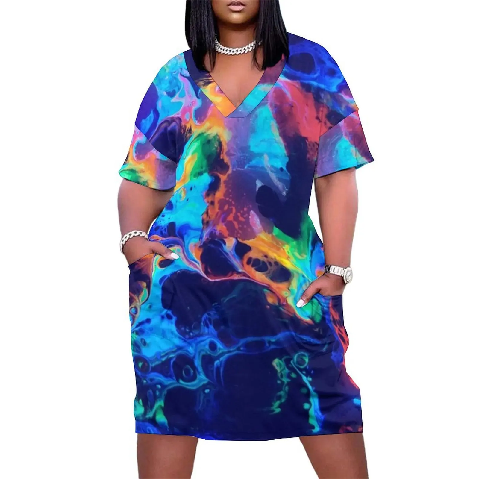 

Volcanic Rainbow by Superfluidsoul Studio Loose Pocket Dress Women's summer skirt women evening dress