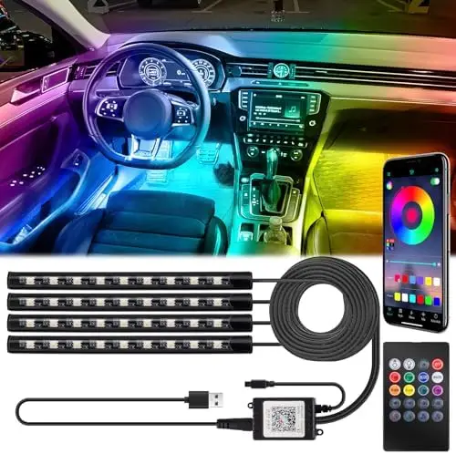 

Светодиодная подсветка для салона автомобиля - USB-лента 5В, управление через приложение и пульт, синхронизация с музыкой, RGB-подсветка для декора автомобиля