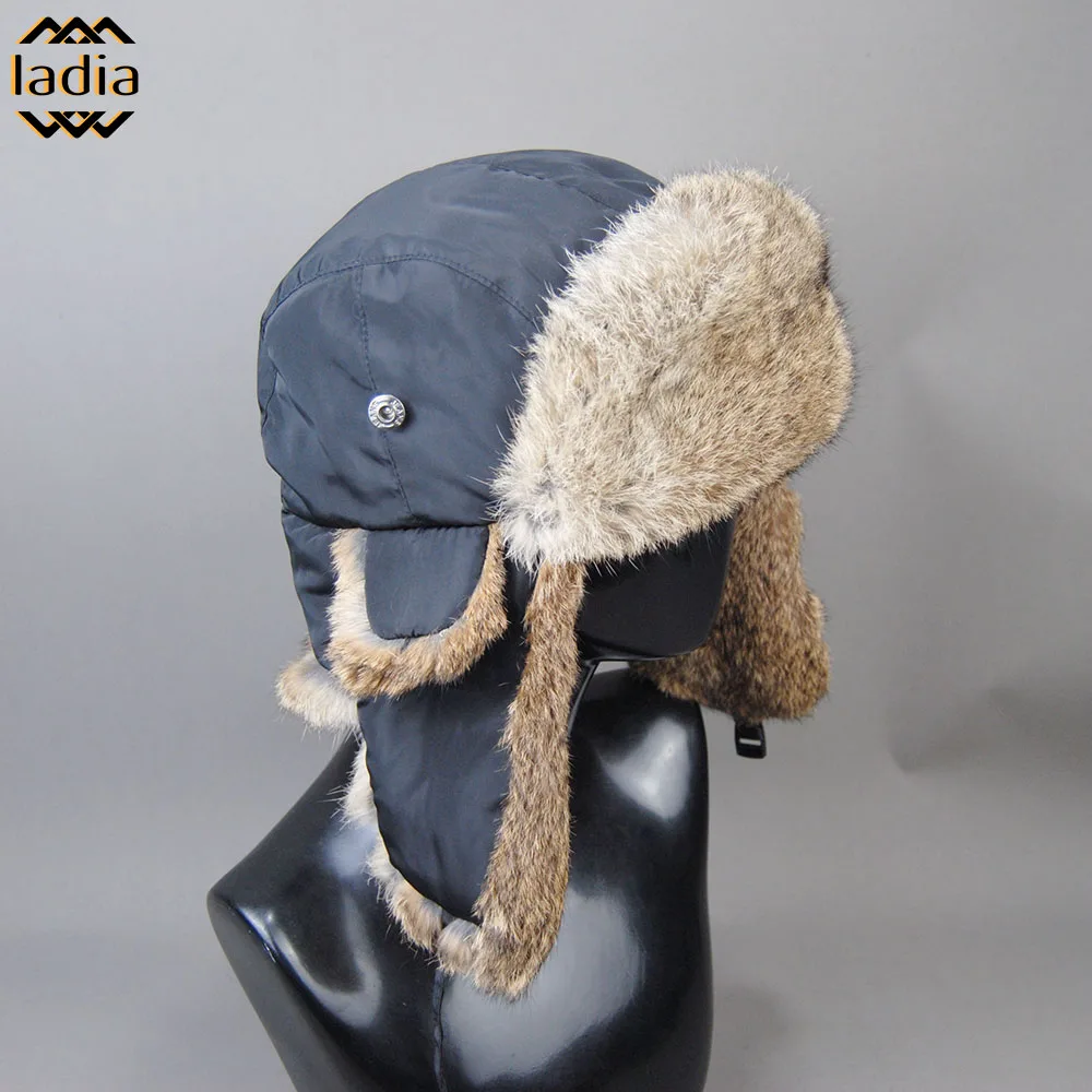 2023 New Winter Real Rabbit Fur Hat Man Windproof Super Bomber Natural Soft Warm Cap Earmuff Male Flat Russian Style Aviator Hat