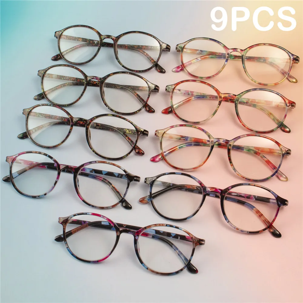 

9PCS Retro Round Plastic Reading Glasses Vintage Women Reading Eyewear Presbyopia Hyperopia Eyeglasses