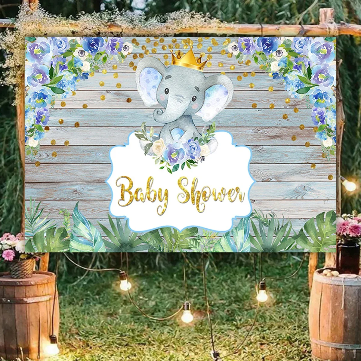 Elephant flower Backdrop Newborn Boy Girl 1st Birthday Party Photography Backdrop Baby Shower Party Decorations Photo Background