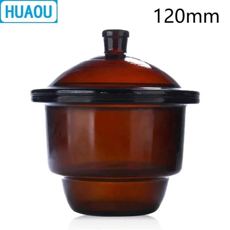 HUAOU 120mm Vacuum / Normal Desiccator Transparent / Brown Glass with Ground - In Stopcock Porcelain Plate Lab Drying Equipment