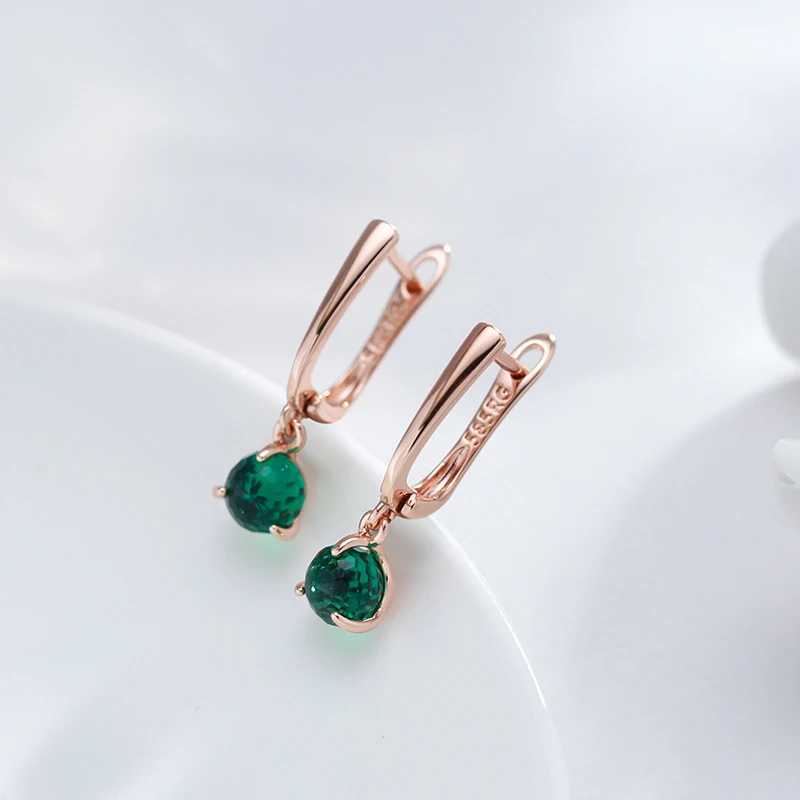Kinel Unique Green Cut Zircon Ball Dangle Earrings for Women 585 Rose Gold Color Simple Daily Party Earrings Fashion Jewelry