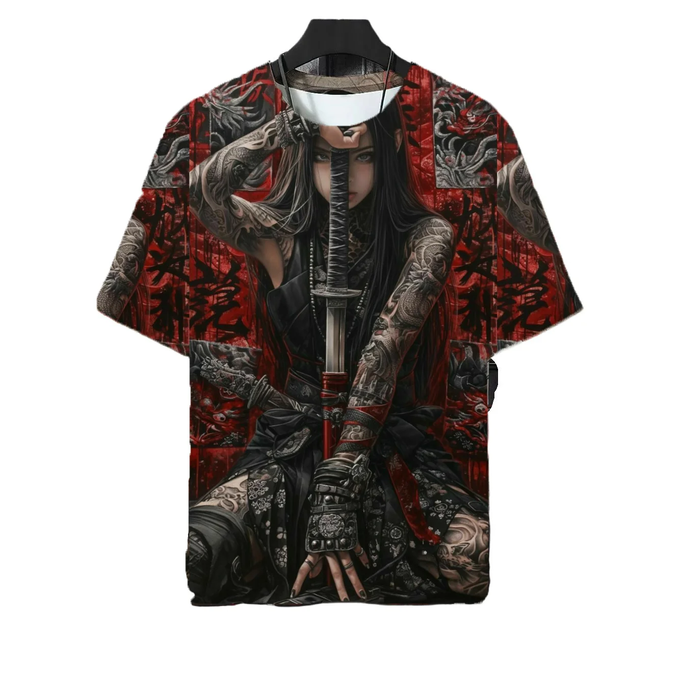 Japanese Style Samurai Katana Girl Tattoo T-shirts 3D Printed Fashion Men Women Harajuku Short sleeve Tee Top Oversized Clothing