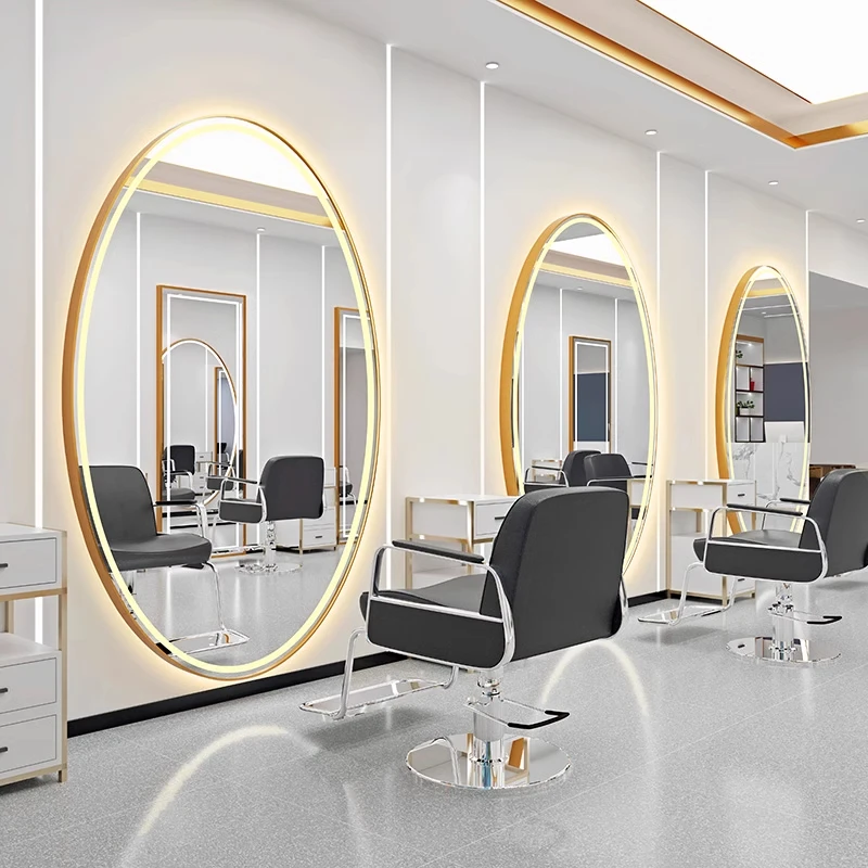 Barber shop mirror table, hairdresser mirror hair salon special wall with light