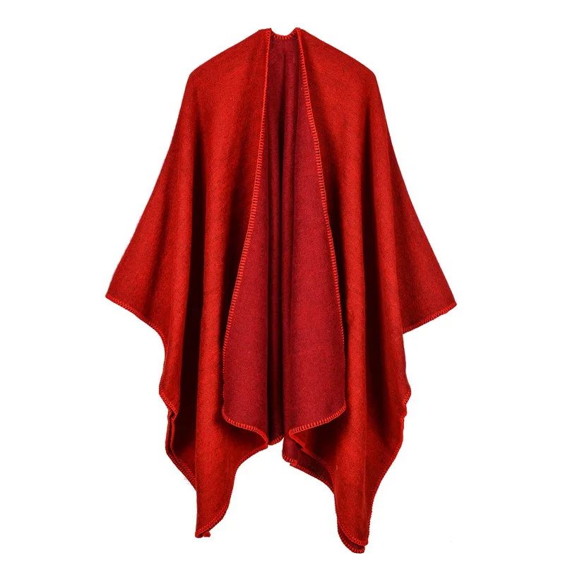 Autunno inverno tinta unita imitazione Cashmere grande forchetta scialle caldo mantello monocromatico poncho mantelle rosso