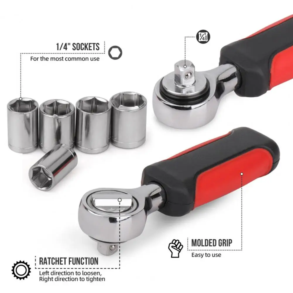 

Socket Tool Tpr-wrapped Grip Ratchet Wrench Universal 1/4 Inch Drive Impact Sockets Set with for 4-13mm for Mechanics