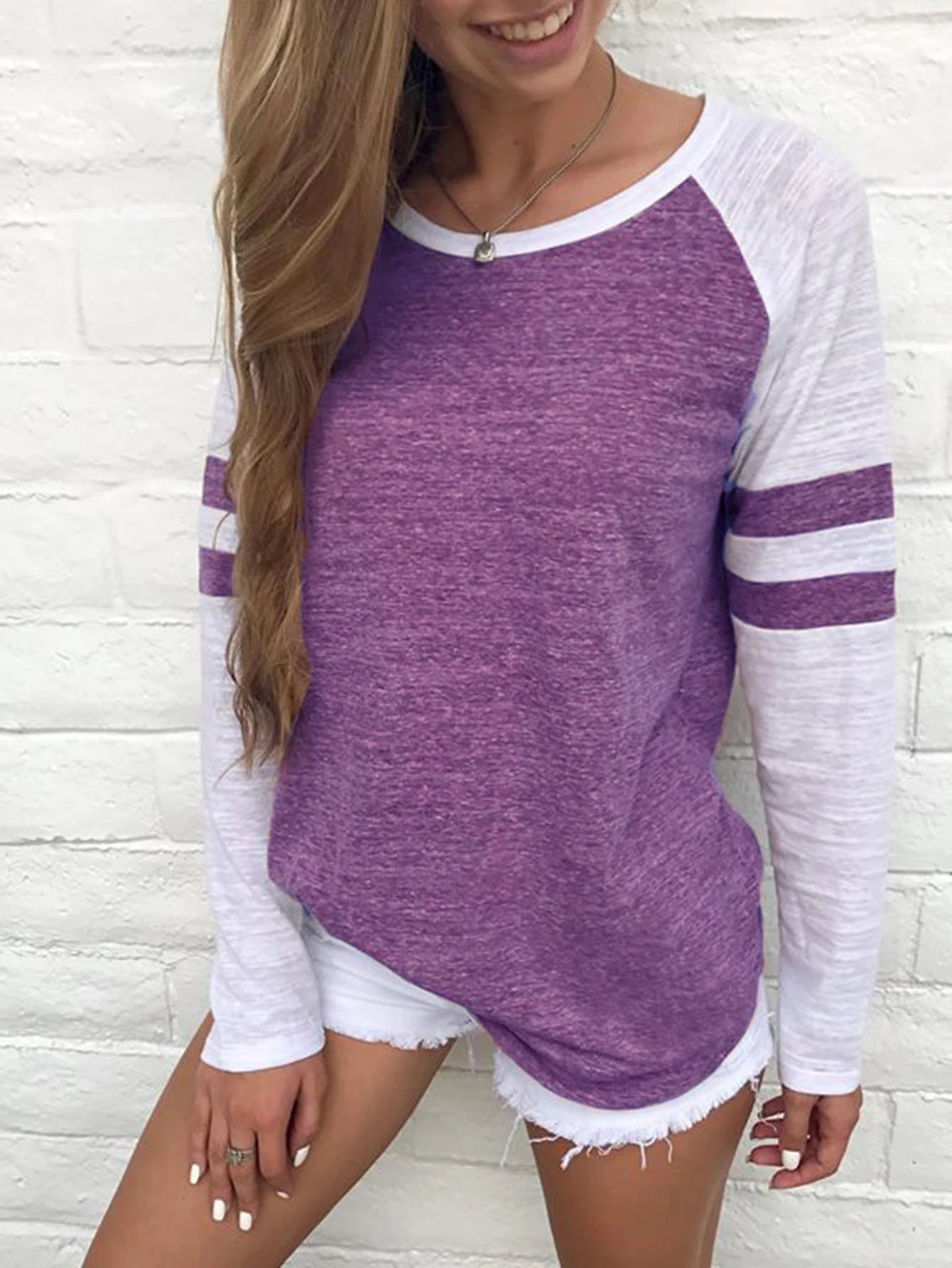 

Женские базовые футболки с круглым вырезом в стиле пэчворк, удобный повседневный топ с рукавами реглан для повседневной осенне-зимней одежды