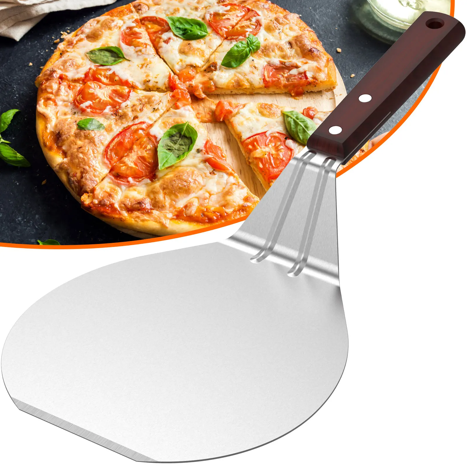 1 Pc Stainless Steel Pizza Shovels with Wood Handle Round Pizza Spatula Cake Shovel Bread Cutter for Baking Kitchen Accessories
