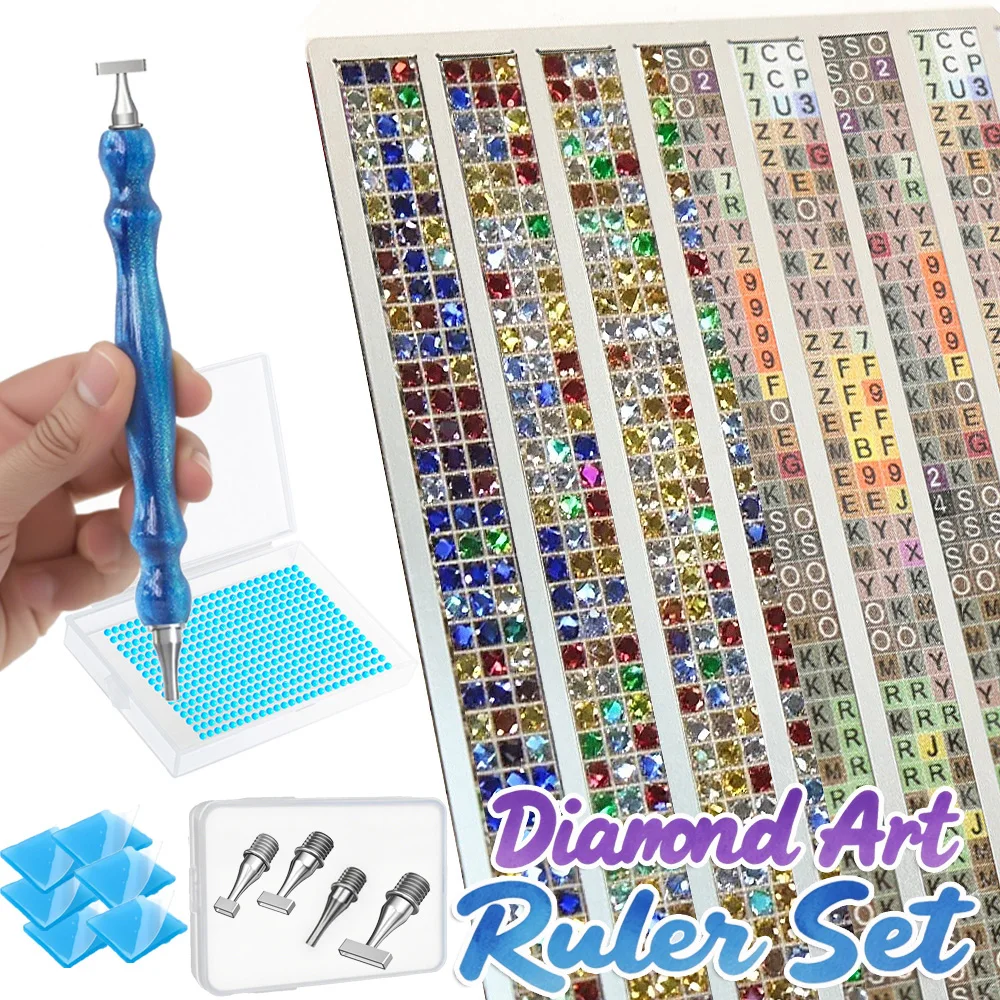 13-teiliges Diamant-Kunst-Lineal-Set, Diamant-Ausrichtungswerkzeug-Lineal mit Harzstift, dünne Edelstahlspitzen für DIY-Diamant-Malwerkzeug