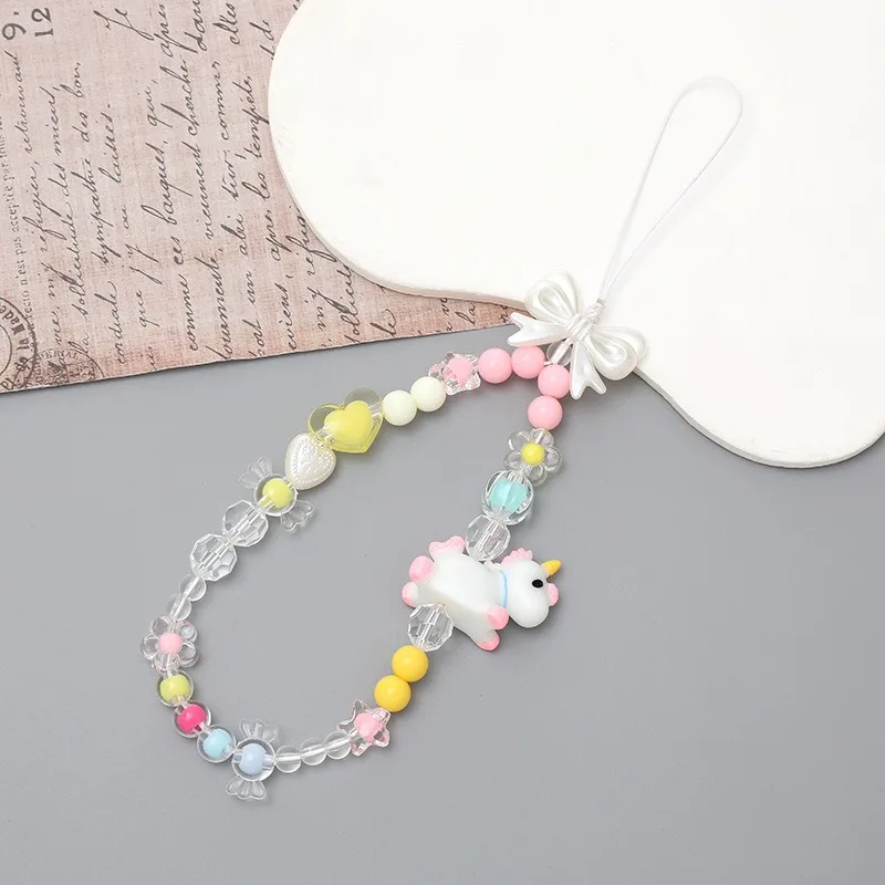 Cute Crystal Bow Mobile Phone Lanyard DIY Handmade Beads Phone Strap Chain Pendant Earphone Case Hanging Rope Cellphone Pendant