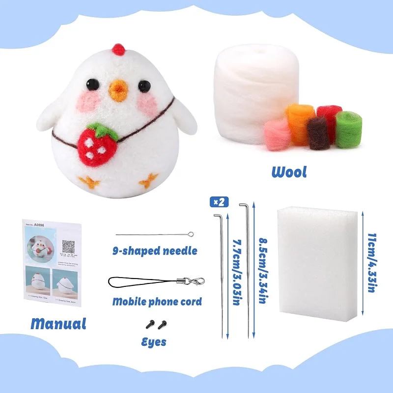 Animal Wool Felting Kits Needle Felting Craft with Roving Foam Mat Instruction Wool Doll Making Supplies for Beginners Adults