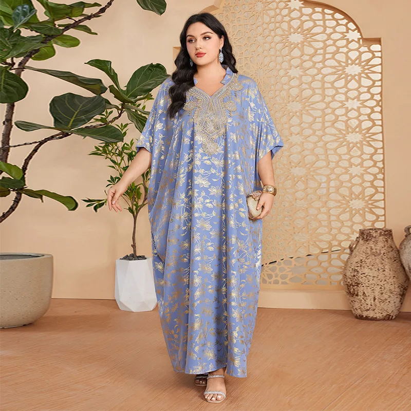 

DD23068 new women's hot stamping long sleeved Muslim dress