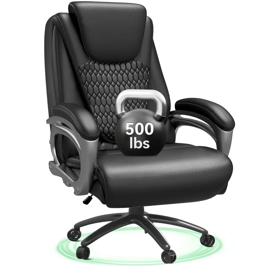 

Офисное кресло Furniture Direct Big and Tall, выдерживающее до 500 фунтов, с высокой спинкой из искусственной кожи, регулируемое по высоте, на колесиках.