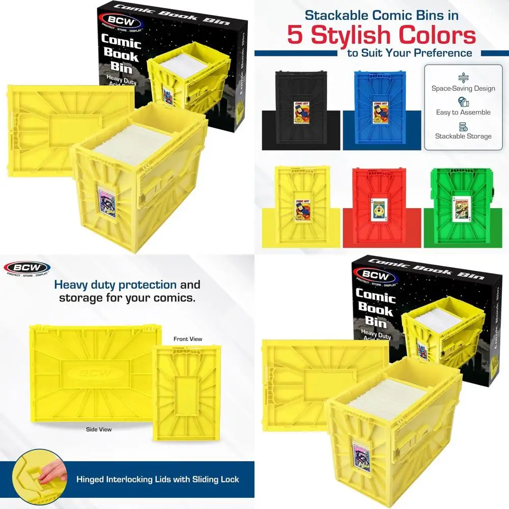 2-Pack Yellow Plastic Comic Storage Bins, Holds 150 Comics Each, Stackable and Acid-Free