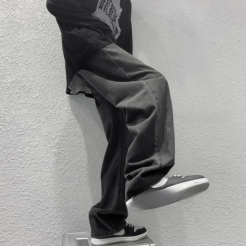 Vaqueros de pierna recta sueltos para hombres retro americanos Primavera Verano High Street Hong Kong Sle Versátil Marca de moda Hasta el suelo P...