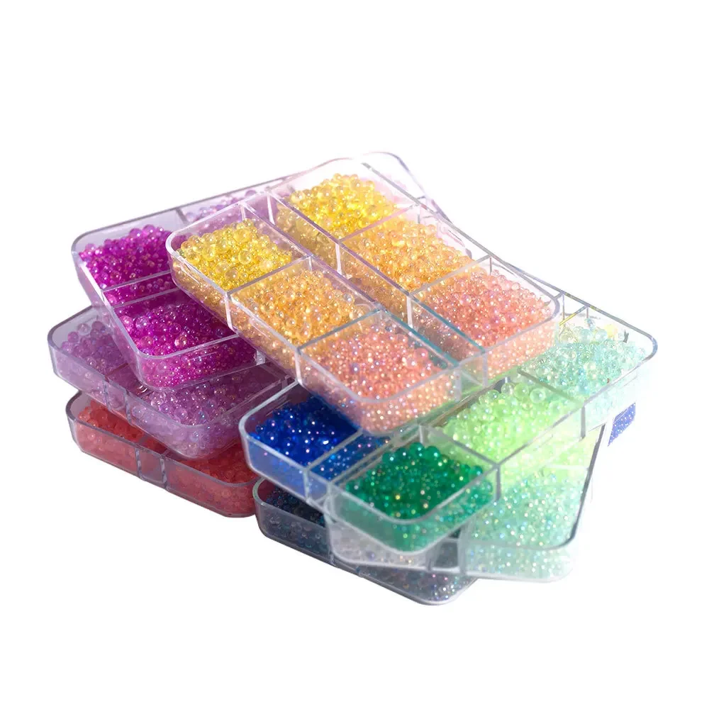 High Quality 1-3mm Mixed Ruler Bubble Beads Glass Microbeads Colorful Bubble Beads DIY Manicure Filling Accessories 6 Grid Box