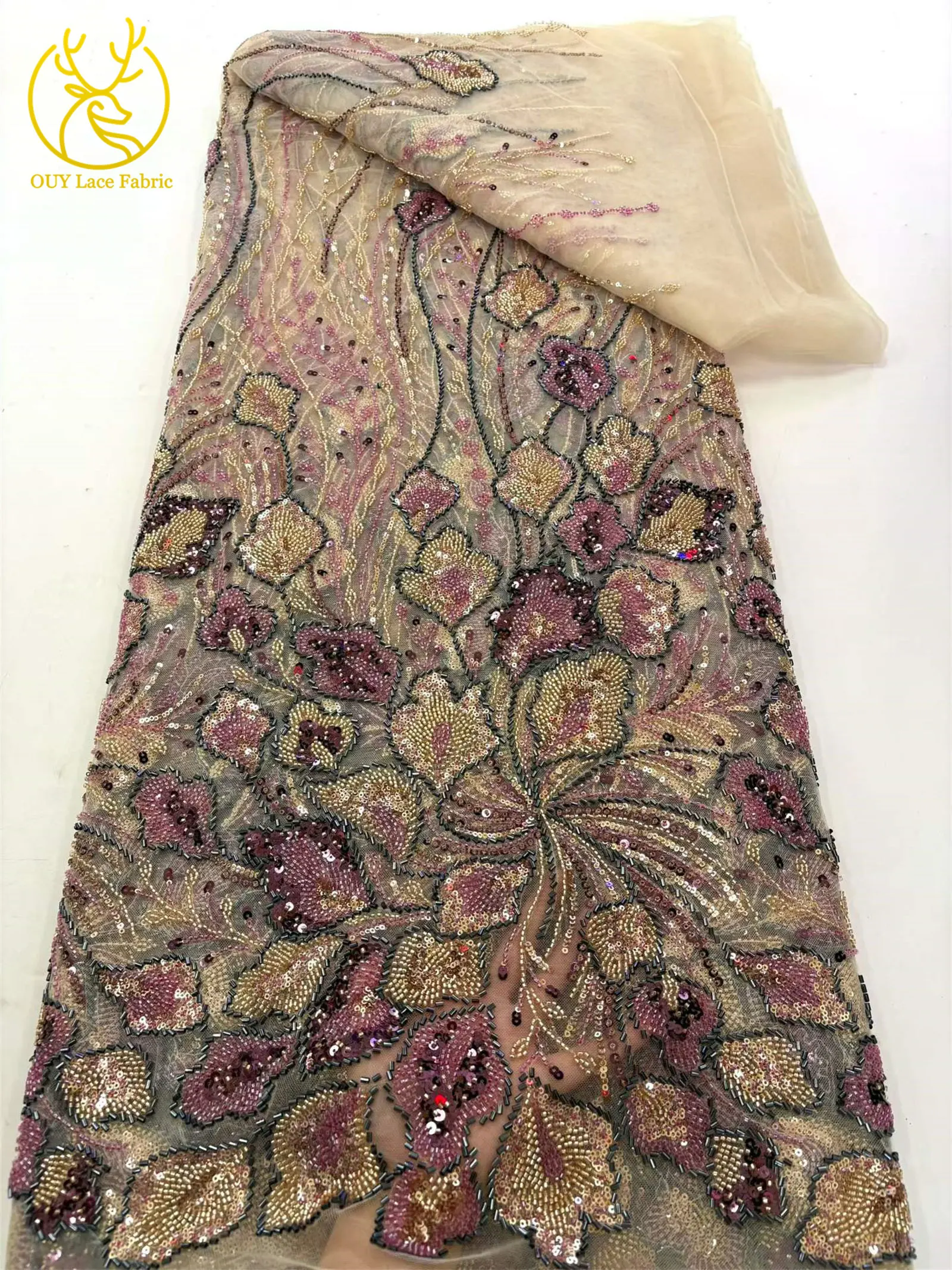 Großhandel Nigerianischer Brautkleid-Spitzenstoff 2026 Luxuriöse Französische Afrikanische Pailletten-Tüllspitze für Hochzeitskleider und Partykleider zum Nähen – Detail 13