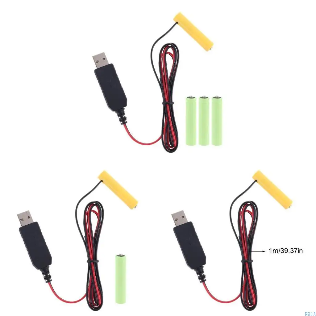 R91A AAA Eliminador bateria USB Linha conversor cabos para relógios brinquedos controle remoto