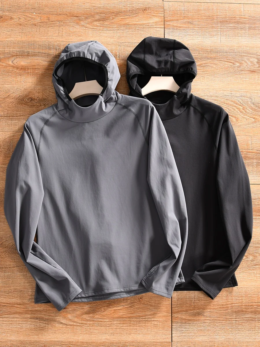 Fleece Lined Anti-Static Sleeve Caps for Running Sports Men's Long Sleeve Hoodie Quick Dry Warm Base Layer Casual Style