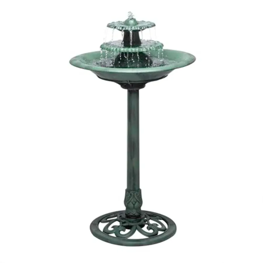 

35 Tall 3-Tier Outdoor Pedestal Water Fountain Durable Resin Cascading Water Feature and Birdbath for Garden, Patio, Deck, Back