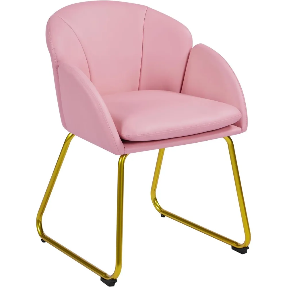 

Modern PU Leather Armchair, Flower Shaped Makeup Chair Vanity Chair with Golden Metal Legs for Living Room/Makeup Room/Bedroom/