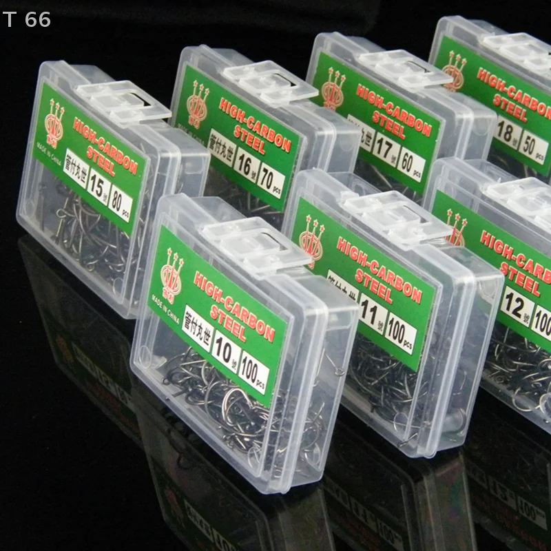 100 قطعة مع حلقة وسلك شائك أنبوب محاصر خطاف Maruse أسود عالي الكربون الصلب Coon وخطافات صيد الأسماك البحرية