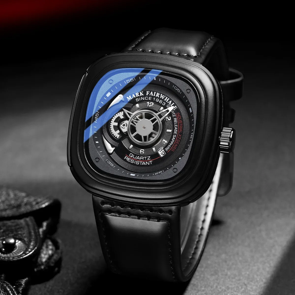 

MARK FAIRWHALE Top Brand Business Leather Strap Square dial Quartz Mens Watch Waterproof For Luxury Wristwatch