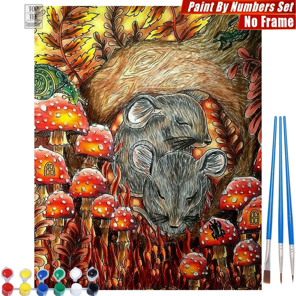 

Mice Mushrooms Autumn DIY Painting By Number Kit - Mice Mushrooms Autumn Living Room Wall Art Gift For Dad Gift For Husband