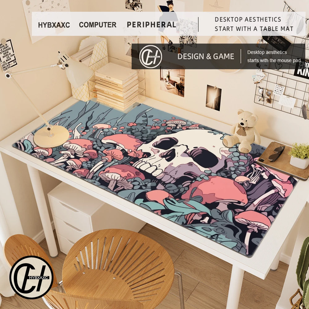 Pastel Goth Desk Mat Skull Mushroom Desk Pad Mouse Pad TCG Playmat Pastel Mousepad Goth Mouse Pad Large Gaming Anime Mouse Mats