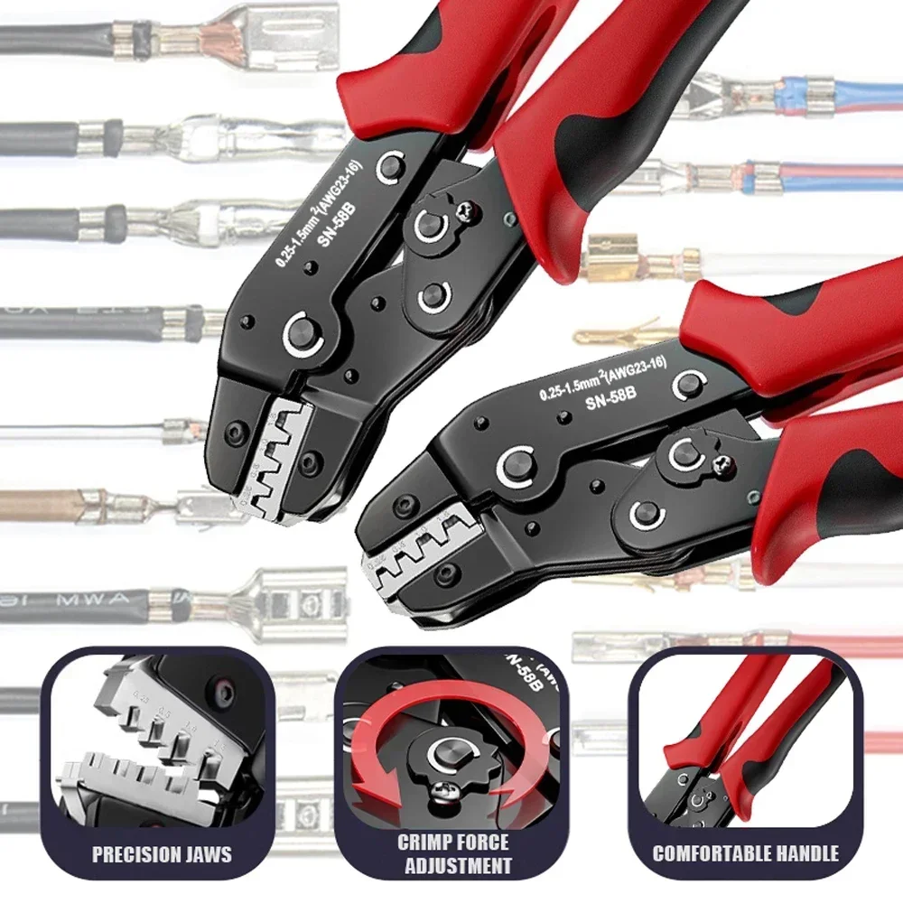 Non-insulated Open Barrel Crimping Tool SN-58B 23-16 AWG /0.25-1.5mm², Dupont Molex JST TE Terminals & EPC PCIE SATA Pins