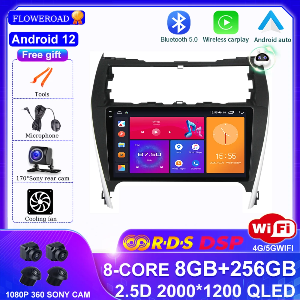 

Android 12 for Toyota Camry 7 XV 50 55 2012-2014 Car Radio Multimedia Player GPS Navigation IPS 8+256G 360 Cam Carplay Auto BT