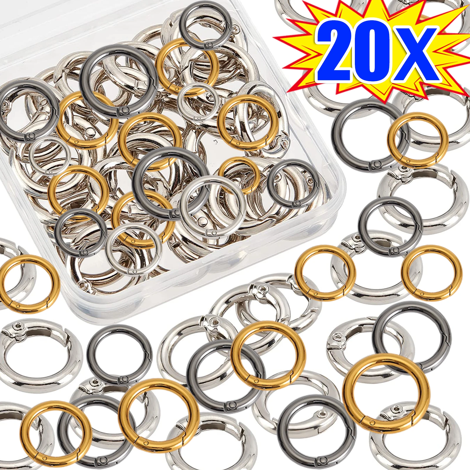 

20Pcs Metal Purse Buckles 20/25/26/33mm Spring O Ring Round Carabiner Snap Hook Spring Keyring Clasp DIY Jewelry Bag Accessories