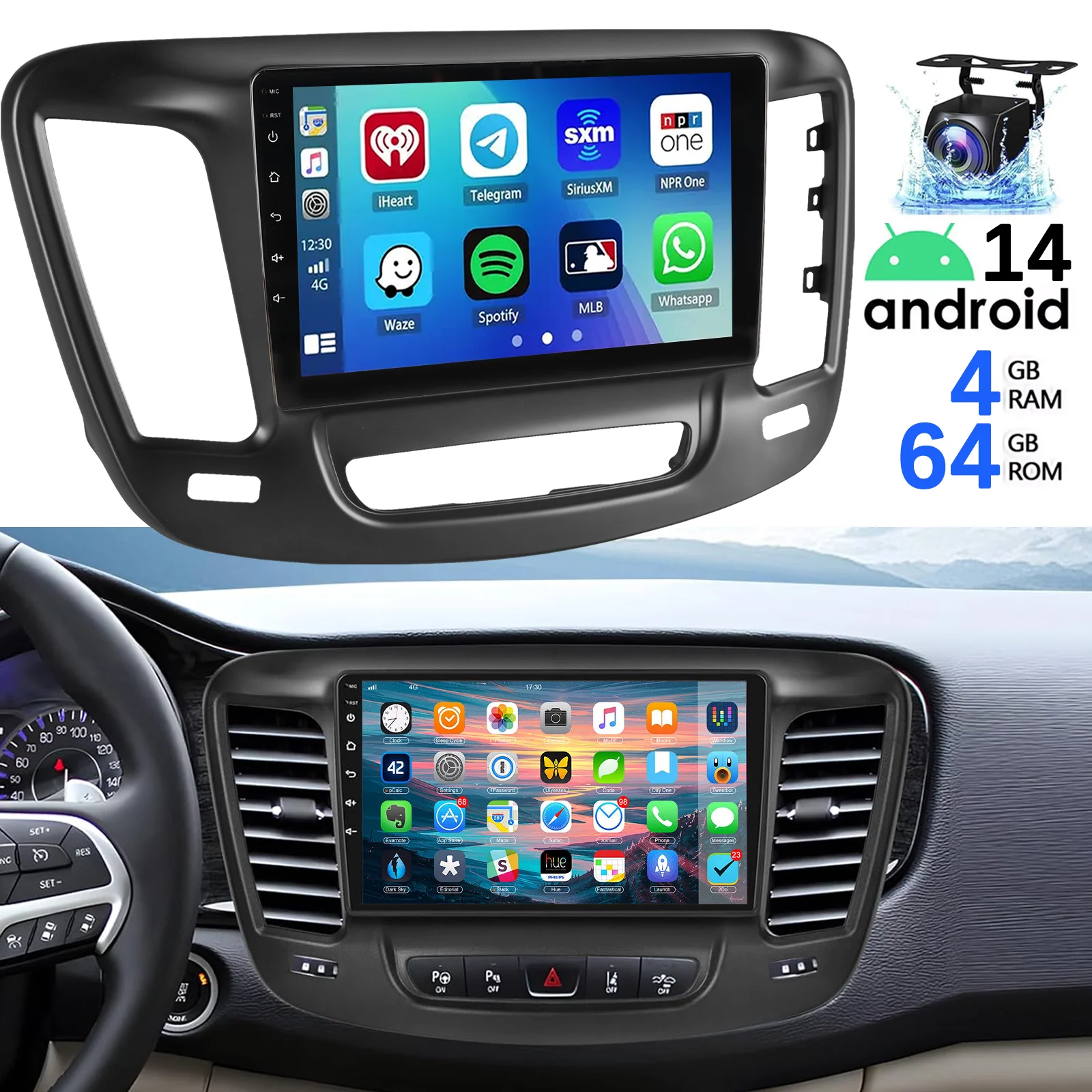 

9" Car Stereo Radio for Chrysler 200 200C 200S 2015-2019 Android 14.0 Touch Screen with Wireless Carplay GPS WiFi Bluetooth