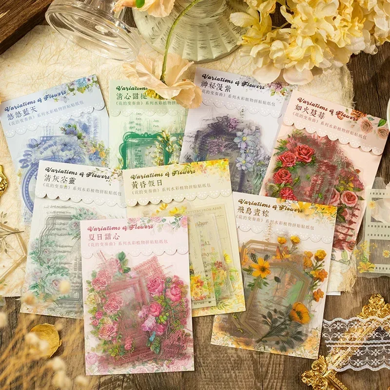 

20 шт., украшение для справочника, цветы, праймер с подсолнухом, изысканная наклейка для молочных продуктов, 8 типов, наклейка с розой, рамка для растений, упаковка для коллажа