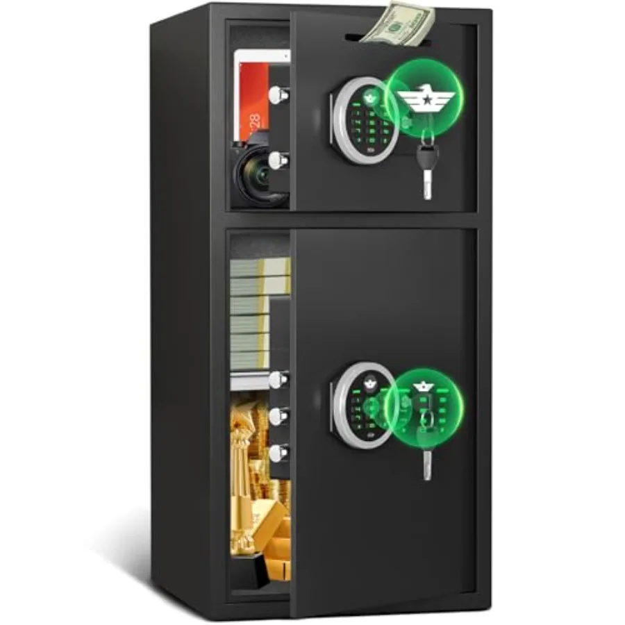 

Home safe for valuables: fireproof waterproof steel construction, black finish, large 6.0 cu ft capacity with drop slot, finger