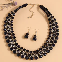 Kymyad Necklace Earrings Jewelry Set For Women Multilayer Black Beads Women Necklace Handmade Jewelry Set Ladies Accessories