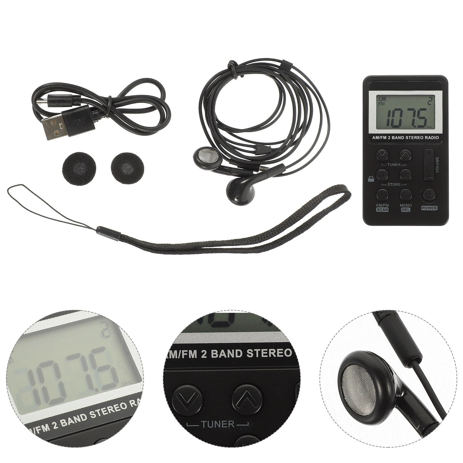 

Portable Mini Radio AM B Black High Sensitivity DSP Chip Signal Processing ABS Material LCD Display Channel 31 Level Volume